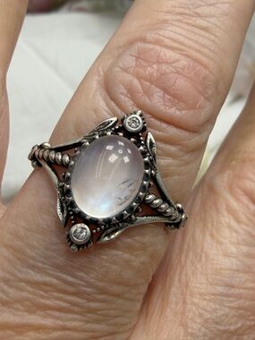 Moonstone Cabochon Ring 925 Sterling Silver #7STR